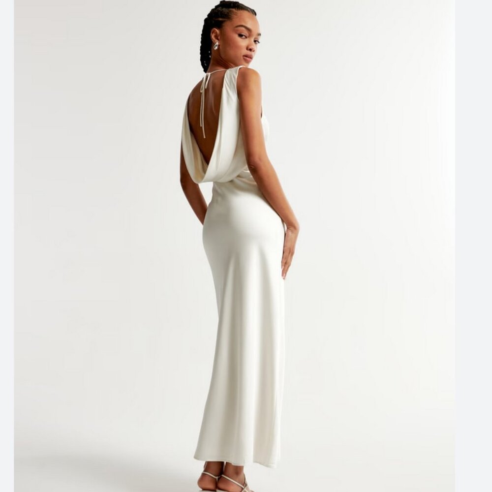 Abercrombie Women's Plunge Cowl Back Maxi Dress White, Size M